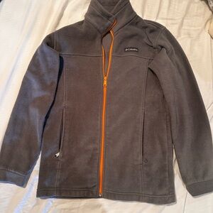Columbia Charcoal Fleece Jacket with Vibrant Orange Zipper